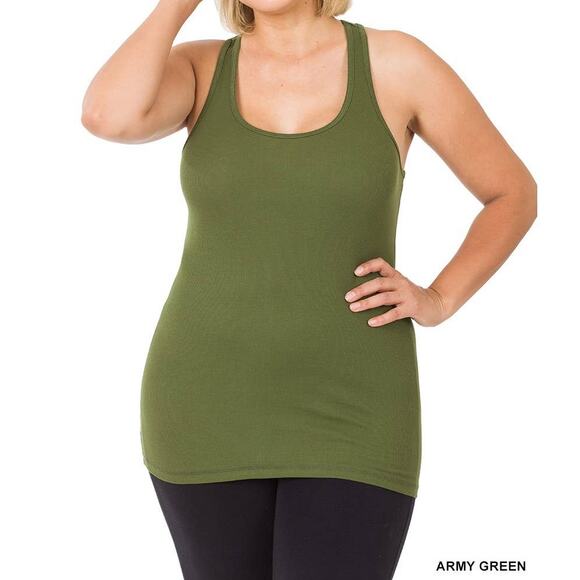 1X Army Green Ribbed Seamless Racerback Tank Top Zenana oversized comfort plus - Picture 5 of 5
